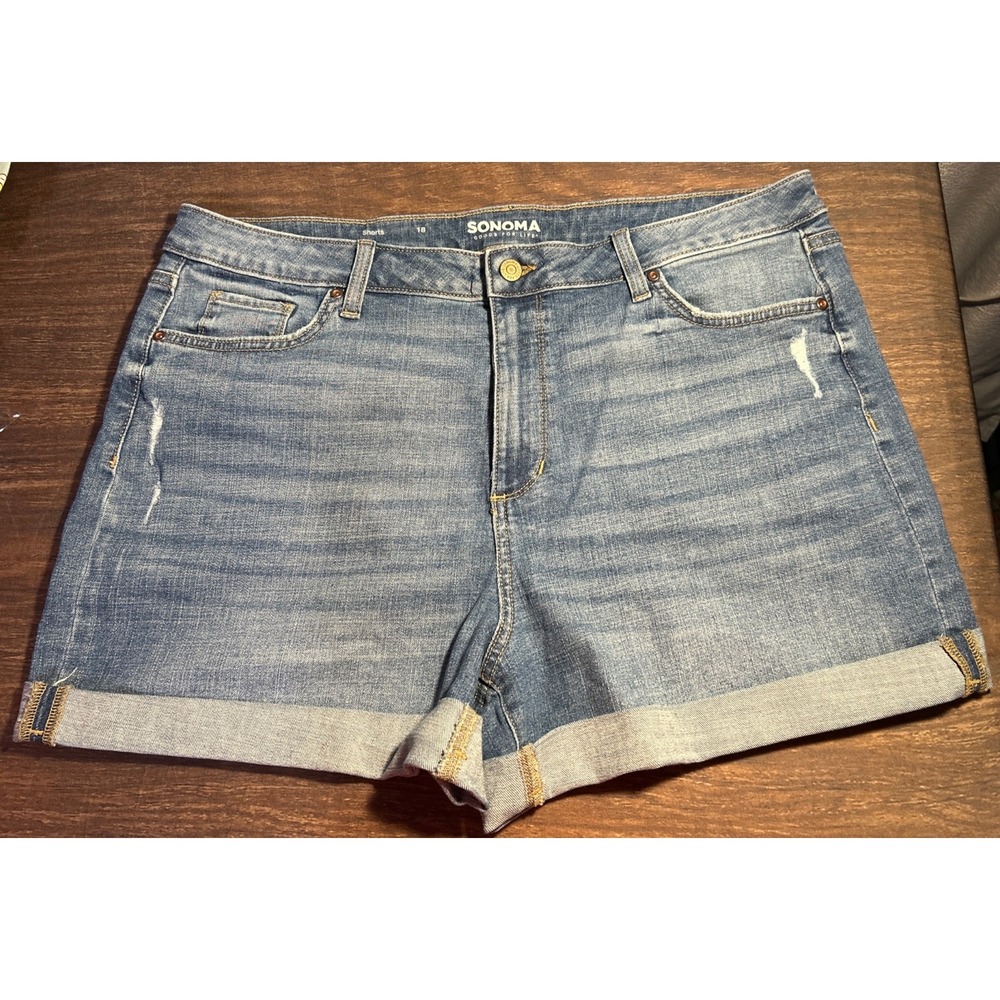 Sonoma Goods For Life Shorts Womens 18 Blue Denim Cuffed Hem Stretch Medium Wash